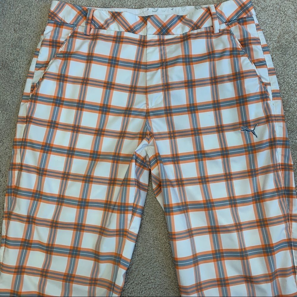 Puma White, Orange & Brown Plaid Straight Leg Golf Pants - Picture 3 of 10